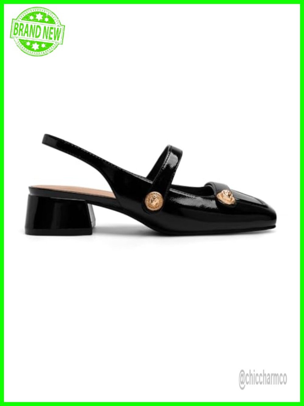 Faux Leather Slingback Mary Jane Heels Low Block Pump